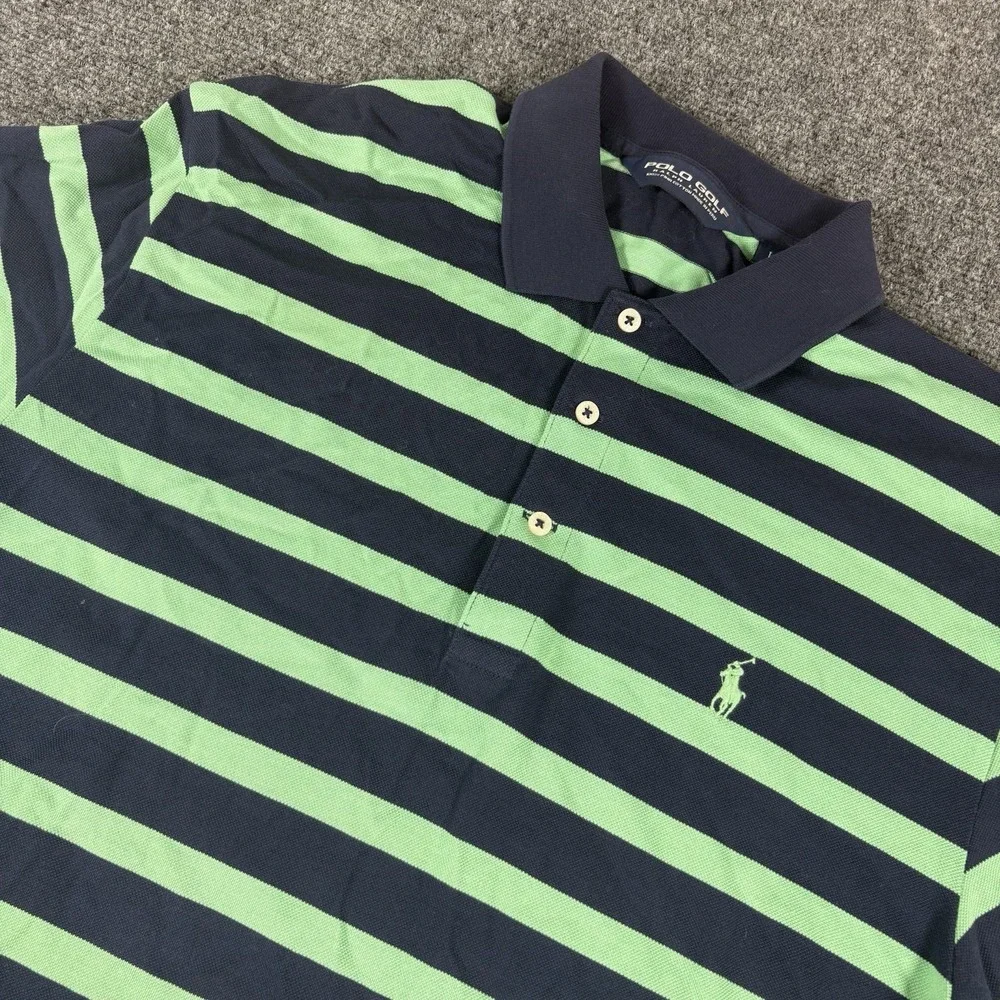 Polo‎ Ralph Lauren Mens Shirt Large Green Striped Golf Polo Outdoor Cotton Pony